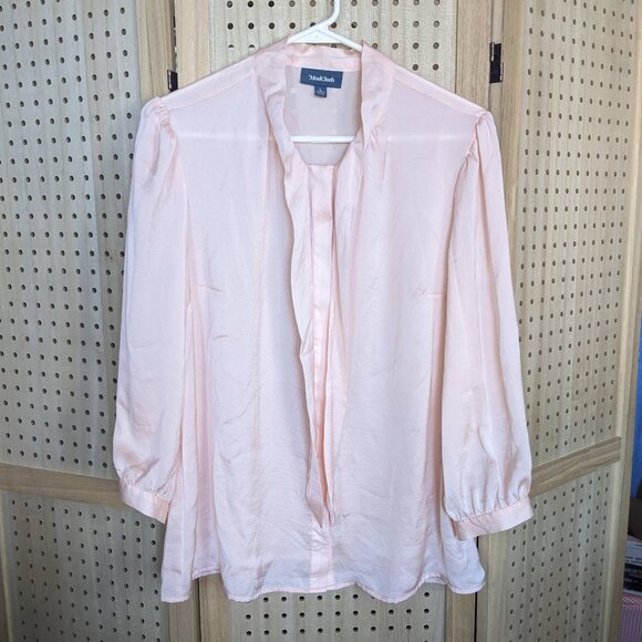 NWOT Mod Cloth blouse with tie at neck, 3/4 length sleeve, blush, semi-sheer - Picture 3 of 10